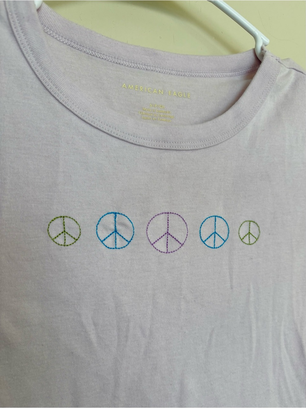 American Eagle Lavender Peace Sign Short Sleeve Baby Tee - Picture 3 of 4